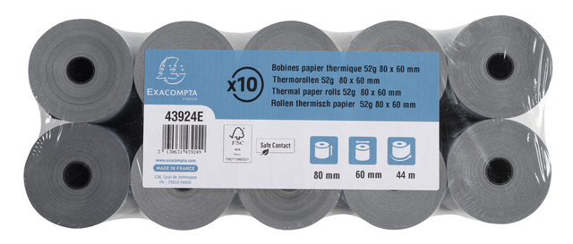 Telrol Exacompta 80mmx44m kern Ø12mm SafeContact thermisch
