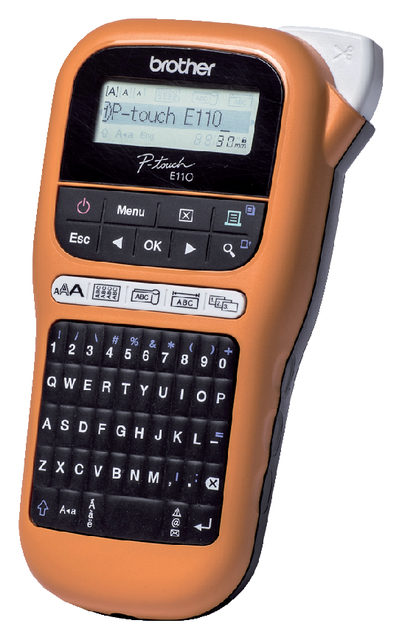 Labelprinter Brother P-touch TZe PT-E110VP draagbaar qwerty 12mm oranje