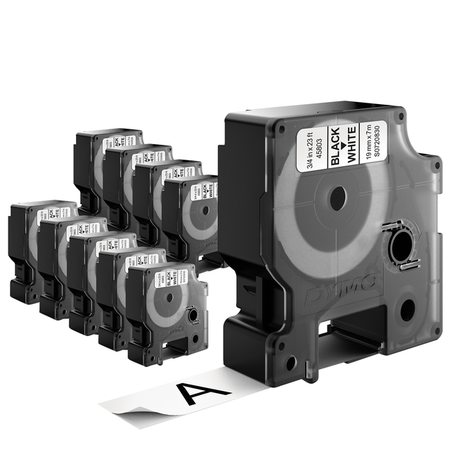 Labeltape Dymo LabelManager D1 polyester 19mm zwart op wit 10 stuks