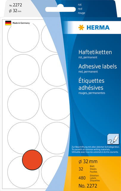 Etiket HERMA 2272 rond 32mm rood 480 stuks
