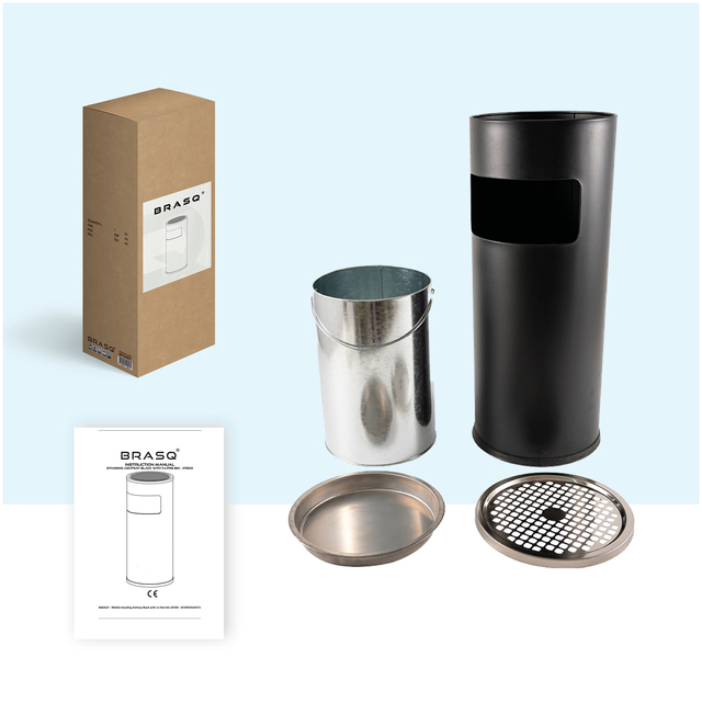 Afvalbak met asbak BRASQ 11 liter AT500 zwart