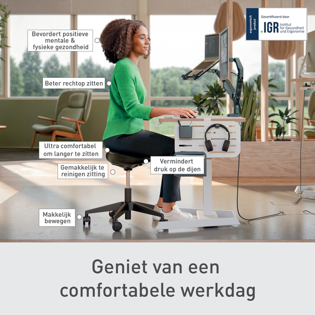 Zitkruk Leitz Ergo met wieltjes en comfortzitting