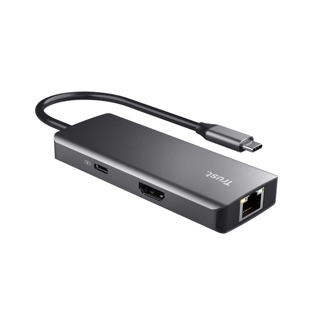 Adapter Trust Dalyx 6-in-1 USB-C multipoort grijs