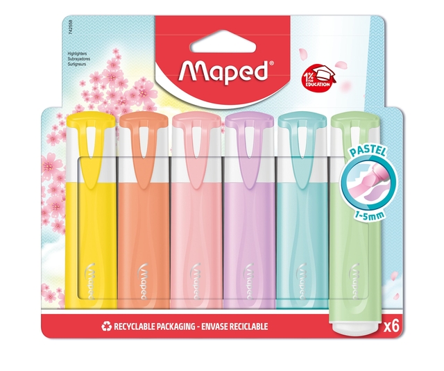Markeerstift Maped set à 6 pastel kleuren