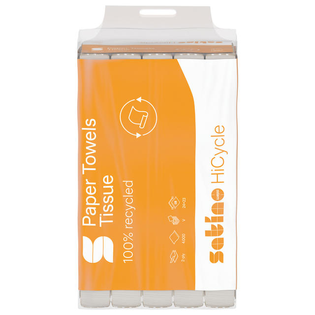 Handdoek Satino PT3 HiCycle v-vouw 2-laags 240x230mm 20x200 vel wit 278720