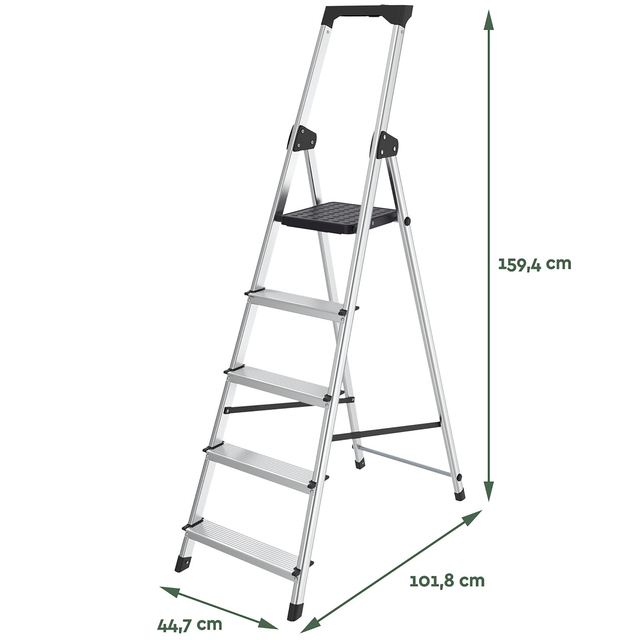 Huishoudtrap BRASQ 5 treden aluminium SLA500 zilver
