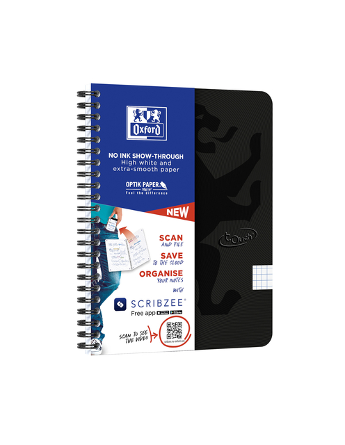 Spiraalblok Oxford Touch A5 ruit 5x5mm 140 pagina's 80gr zwart