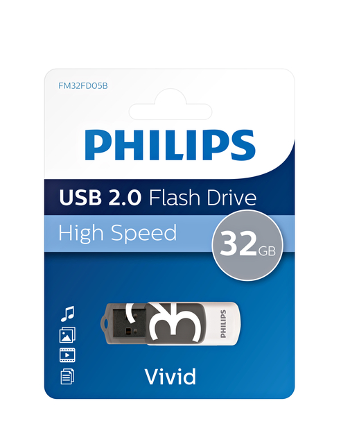 USB stick 2.0 Philips Vivid USB-A 32GB grijs