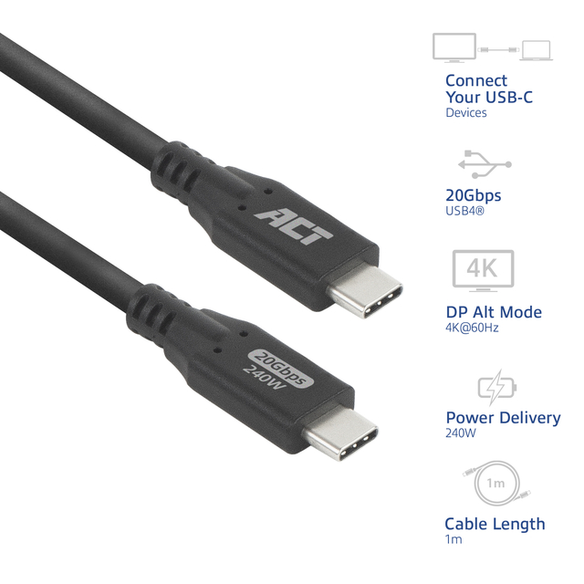 Kabel ACT USB-C 4.0 20Gbps 1m