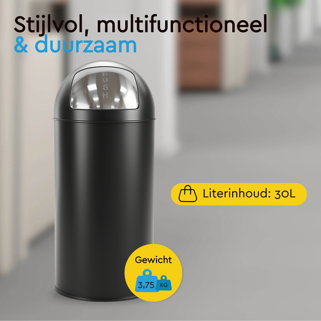 Afvalbak BRASQ Push Bin PB230+ 30 liter zwart