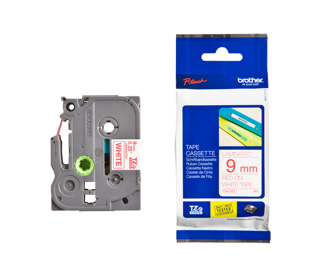 Labeltape Brother P-touch TZe-222 standaard 9mm rood op wit
