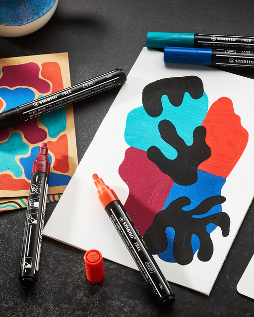 Acrylmarker STABILO  Free Acrylic Mixed Tip set à 3 breedtes zwart