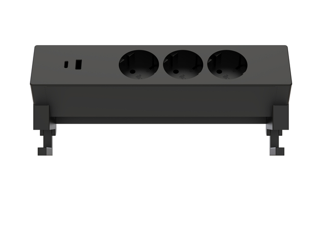 Stekkerdoos Euroseats opbouw 3 voudig USB A+C zwart