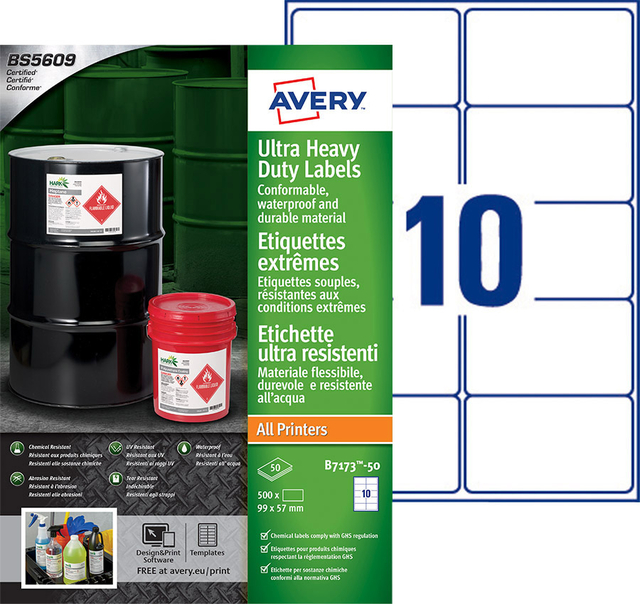 Etiket Avery B7173-50 99x57mm polyethyleen wit 500 stuks