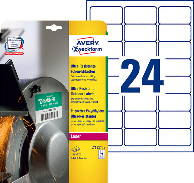 Etiket Avery L7912-10 63.5x33.9mm polyethyleen wit 240 stuks