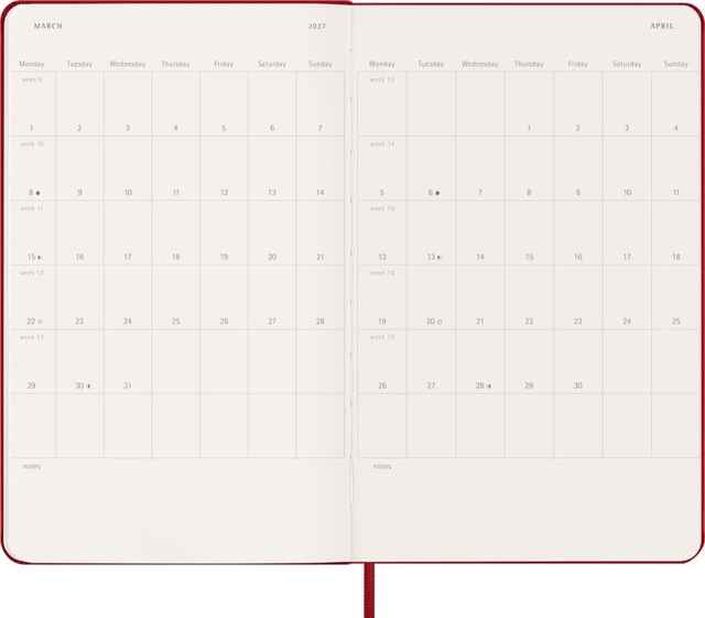 Agenda 2027 Moleskine 12M Planner Weekly 7dagen/1pagina large hc scarlet red