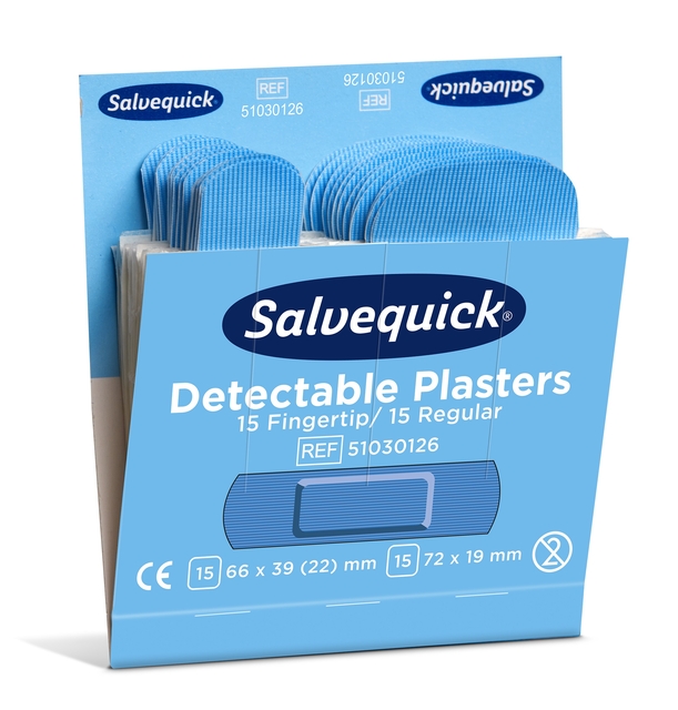 Pleisters Salvequick blauw detectabel mix 6x 30 stuks