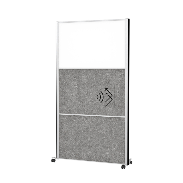Scheidingswand MAUL akoestiek 100x180 2xdonker- 1xwhiteboard alum.frame mobiel