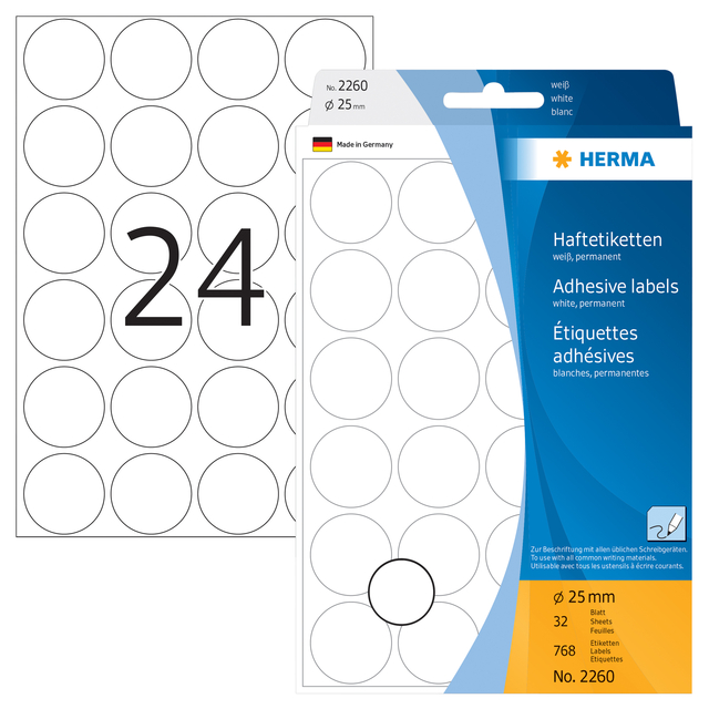 Etiket HERMA 2260 rond 25mm wit 768 stuks