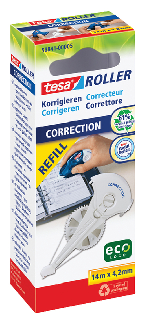 Correctietape navulling tesa® ecoLogo® 14mx4,2mm hangdoosje
