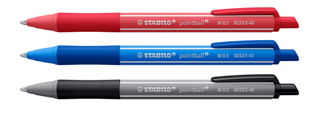 Balpen STABILO pointball colorful medium assorti blister à 3 stuks
