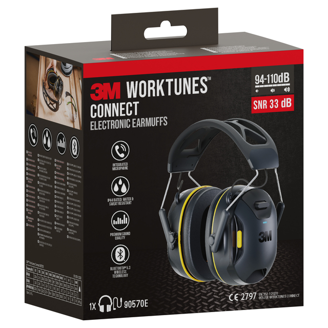 Oorkap 3M WorkTunes Connect Bluetooth 94-110 dB zwart