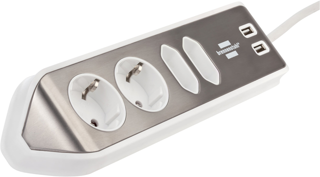 Stekkerdoos Brennenstuhl bureau Estilo 4vdig incl 2 USB 2m wit/zilver