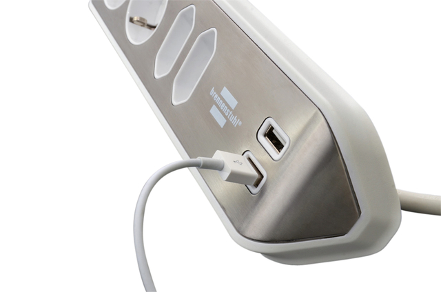 Stekkerdoos Brennenstuhl bureau Estilo 4vdig incl 2 USB 2m wit/zilver