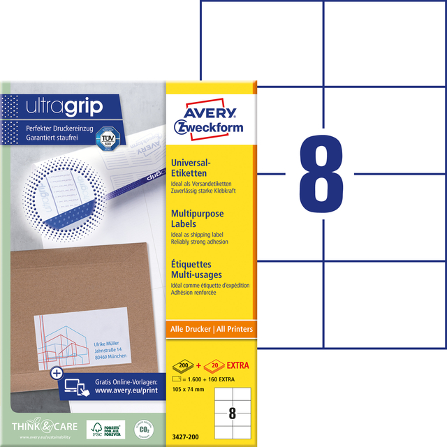 Etiket Avery 3427-200 105x74mm wit 1600 stuks