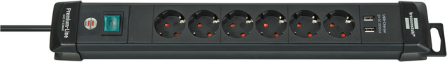 Stekkerdoos Brennenstuhl Premium 6vdig incl 2 USB 3 meter zwart