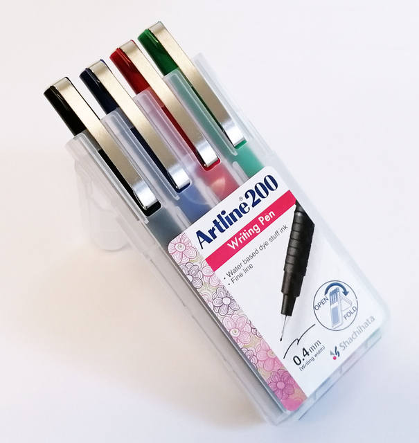 Fineliner Artline 200 rond fijn asssorti 4 stuks