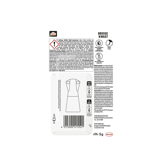 Secondenlijm Pattex met kwast flacon 5 gram op blister