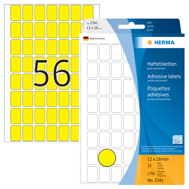 Etiket HERMA 2341 12x18mm geel 1792 stuks