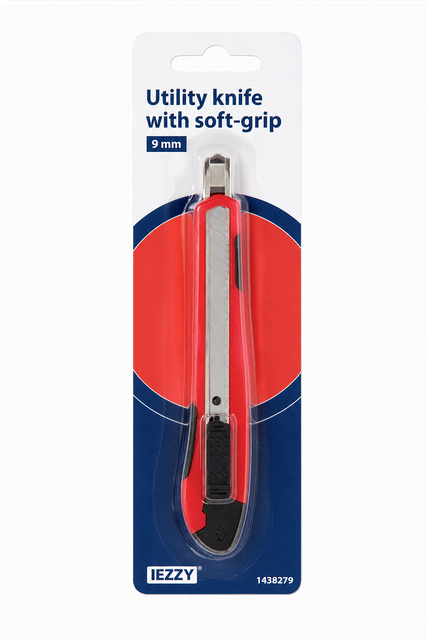 Snijmes IEZZY 9mm kunststof met softgrip inclusief 1 mesje