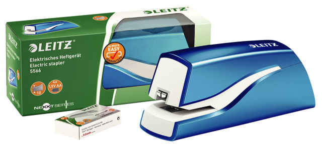 Nietmachine Leitz NeXXt WOW contactloos elektrisch 10 vel blauw