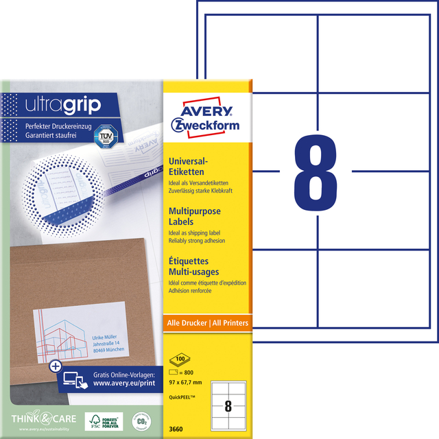 Etiket Avery 3660 97x67.7mm wit 800 stuks