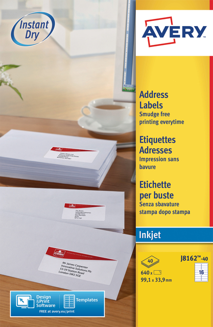 Etiket Avery J8162-40 99.1x33.9mm wit 640 stuks