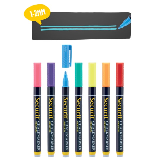 Krijtstift Securit SMA-100 rond ass 1-2mm blister à 7 stuks