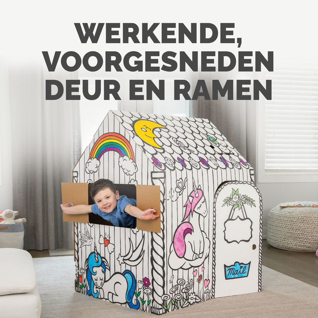 Kartonnen speelhuis XL Eenhoorn Bankers Box Play inkleurbaar