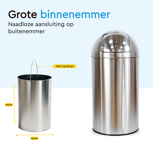 Afvalbak BRASQ Push Bin PB230+ 30 liter rvs