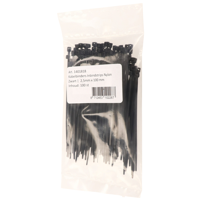 Kabelbinders IEZZY nylon 2.5x100mm D 20.5mm zwart 100 stuks