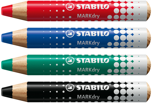 Whiteboardpotlood STABILO MARKdry 648/4 + slijper-microvezel ass 4st
