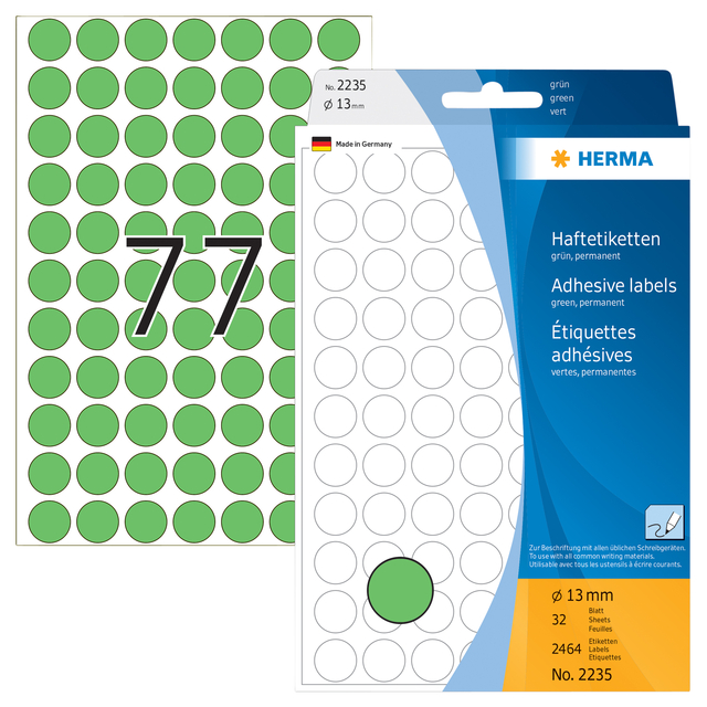 Etiket HERMA 2235 rond 13mm groen 2464 stuks
