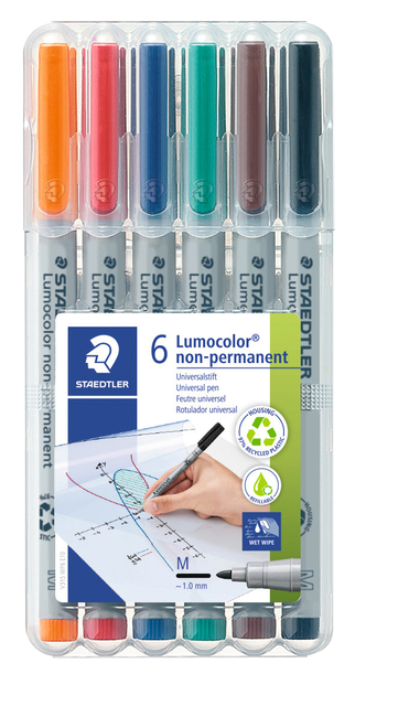 Viltstift Staedtler Lumocolor 315 non permanent medium assorti 6 stuks