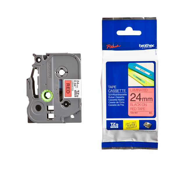 Labeltape Brother P-touch TZe-451 standaard 24mm zwart op rood