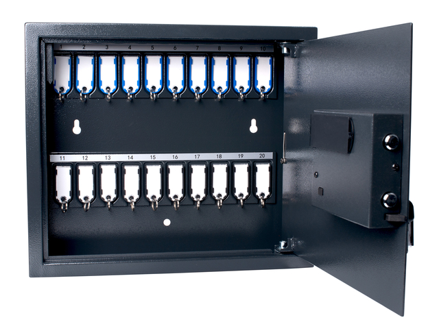 Sleutelkast Pavo High security Magnettag met fingerprintslot 20 haken 350x410x100mm