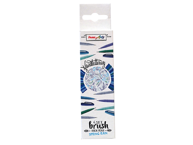Brushpen Pentel Sign SES15C Spring Rain assorti 6 stuks