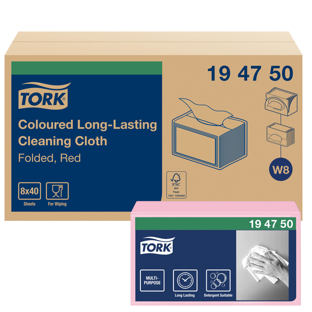 Reinigingsdoek Tork W8 Premium 1-laags 40 vel rood 194750