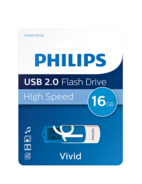 USB stick 2.0 Philips Vivid USB-A 16GB blauw