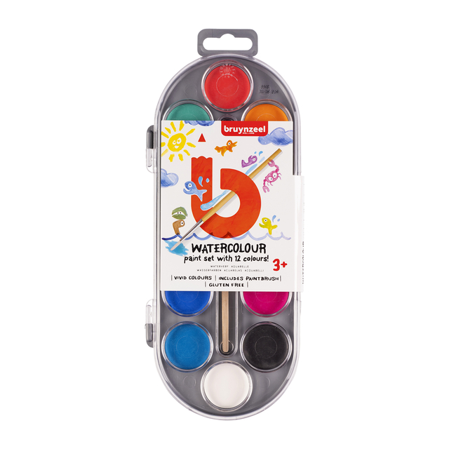 Waterverfset Bruynzeel Kids met penseel set à 12 kleuren